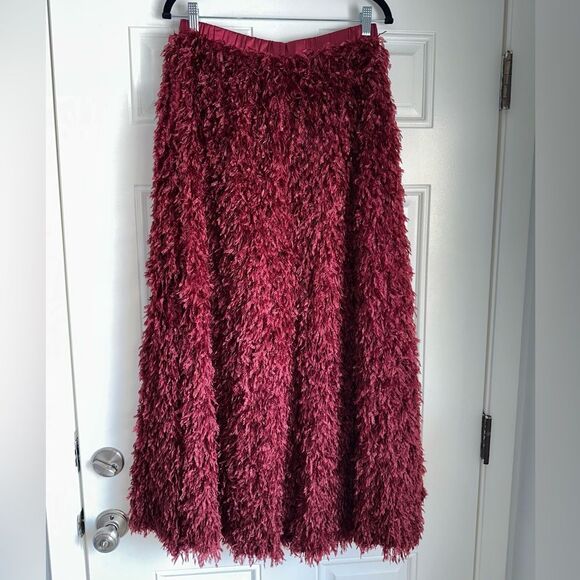Anthropologie Chantal Feathered Maxi Skirt $160 Wine burgundy size s small - Picture 5 of 6